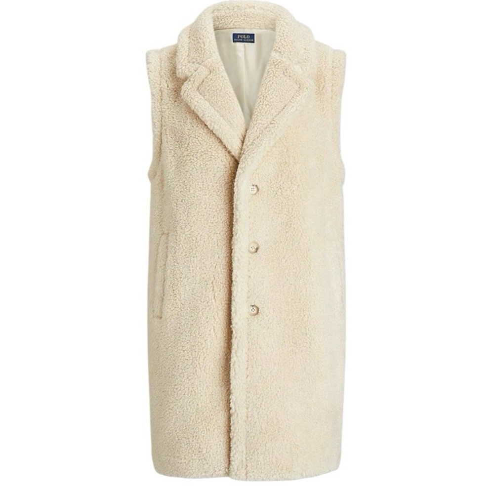 Polo Ralph Lauren High Pile Fleece Elongated Gilet Vest Natural Beige Medium